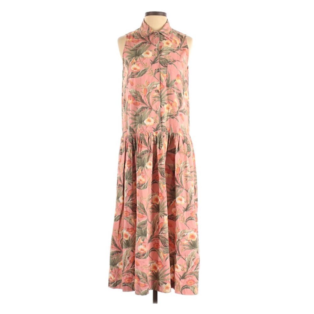 GAP Dress S Midi Floral Print Sleeveless Pink Vacation Tropical Trip Travel Pink